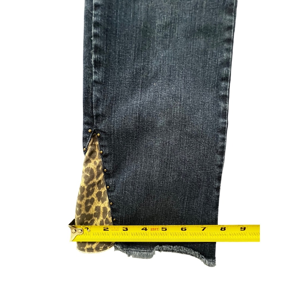 Belle by Kim Gravel Jeans Womens 4 Blue Pull on Dark Wash Leopard Hem Studded - Picture 2 of 8